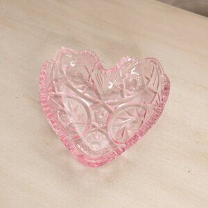 Vintage LE Smith Small Pink Glass Heart Shaped Dish Catch-All